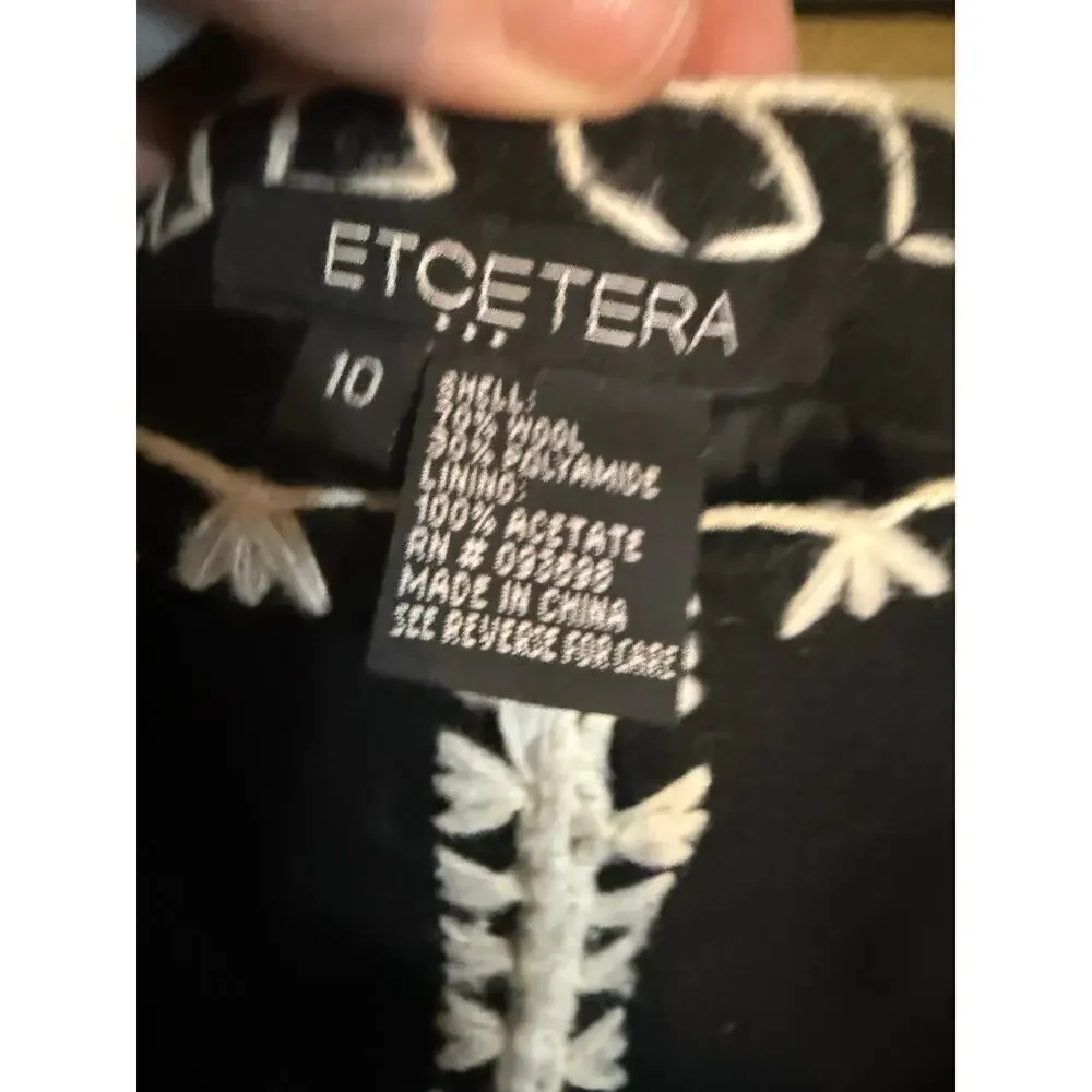 Etcetera‎ Wool Blend Crochet Trim A-line Skirt Women’s 10 Black & White